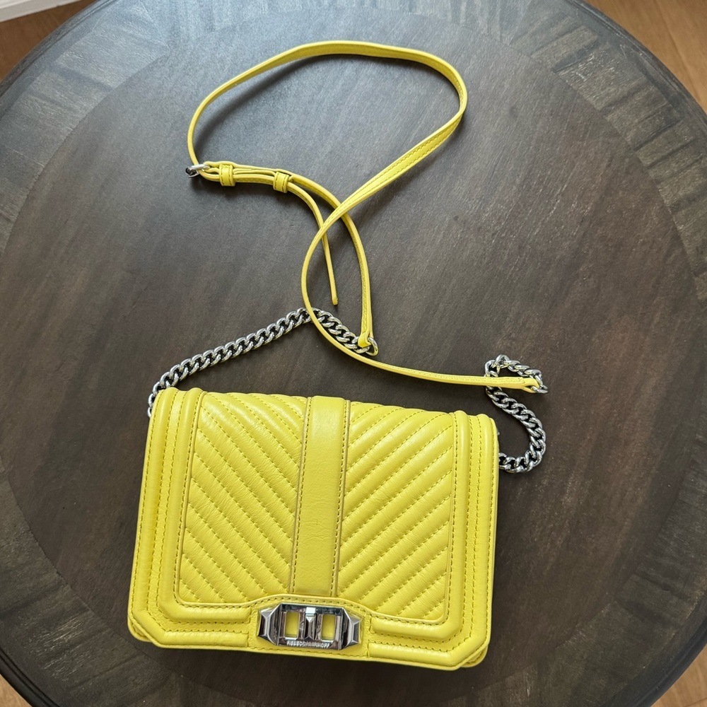 Rebecca Minkoff Chevron Quilted Small Love Crossbody Bag - Yellow Leather - EUC